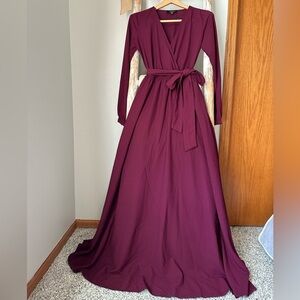 Purple Aakaa long sleeve tie front maxi dress